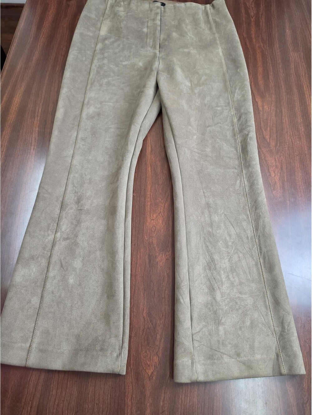 Ann Taylor Petite Womens 12P Tan Faux Suede Pull On Flare Pants Career Chic